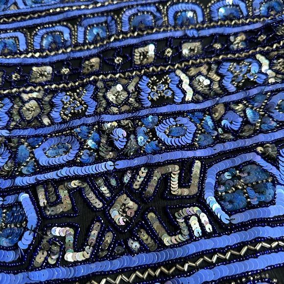 Vintage Papell Heavily Beaded Blue Jacket Geometric Sequin Formal Jacket Size 8 - Picture 11 of 14